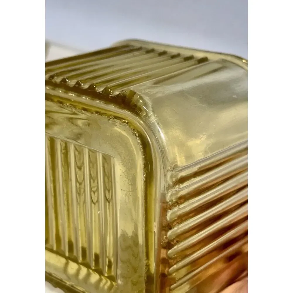 Federal Amber Depression Glass Square Ribbed Refrigerator Dish W/Lid 3.5”x4”